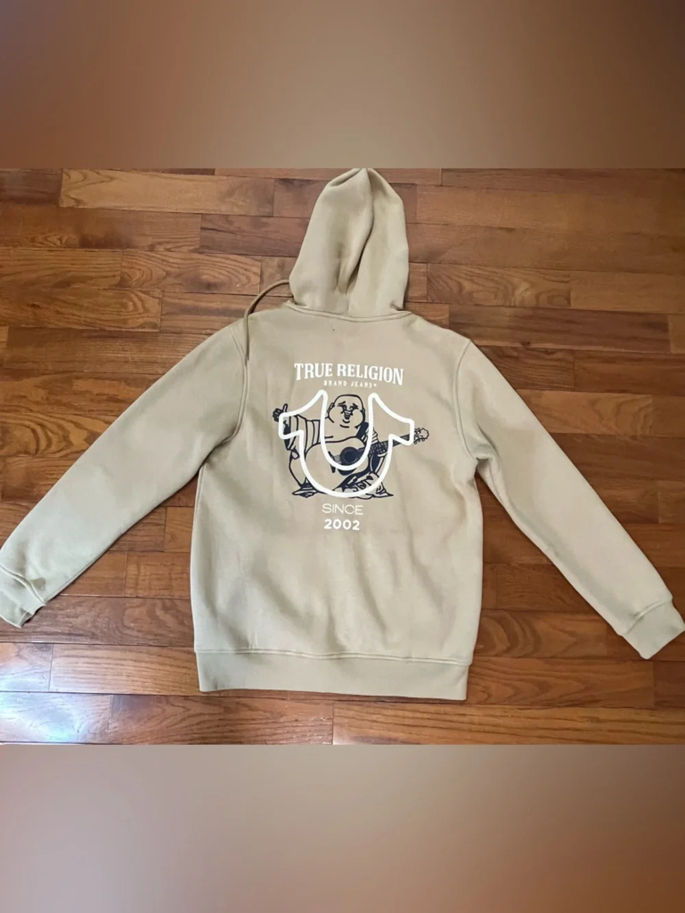 True Religion Big Horseshoe Flock Zip Hoodie Tan Men's M Graphic Streetwear Logo
